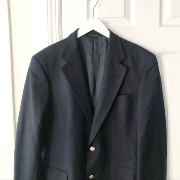 Vintage Burberry Men's Navy Blue Wool Two Button Blazer Sports Jacket 41R - Picture 3 of 13